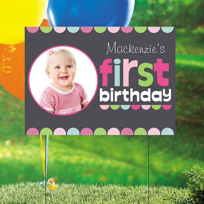 1st Birthday Chalkboard Custom Photo Girl Yard Sign (1 Piece(s))