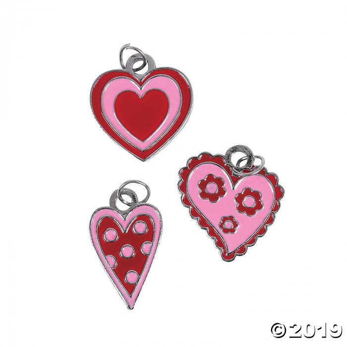 Red & Pink Enamel Heart Charms (24 Piece(s))