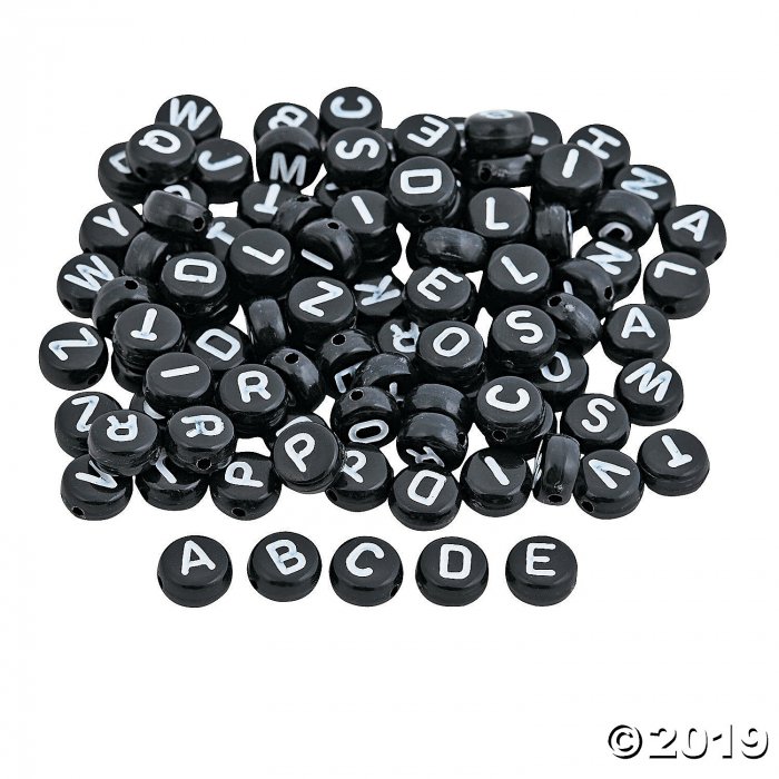 Black & White Alphabet Round Beads (400 Piece(s))