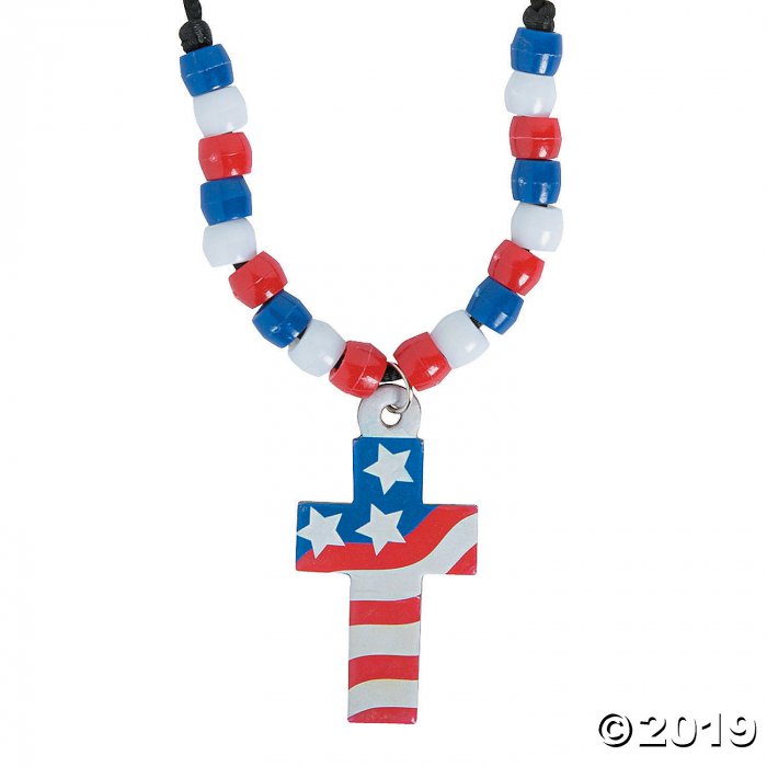 Cross with American Flag Necklace Craft Kit (Makes 12)
