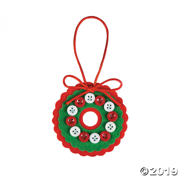 Red & White Button Wreath Christmas Ornament Craft Kit (Makes 12)