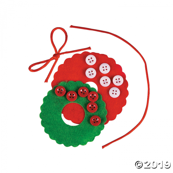 Red & White Button Wreath Christmas Ornament Craft Kit (Makes 12)