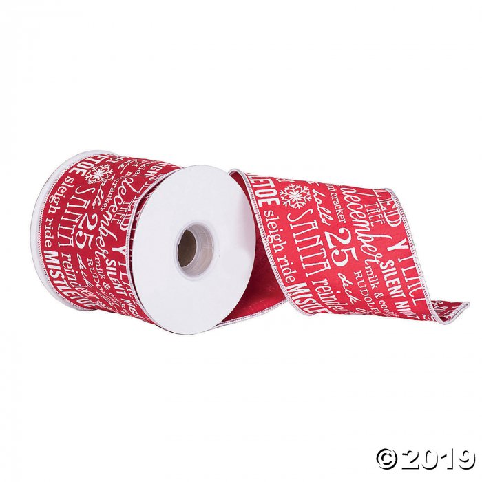 Vickerman 4" x 10Yd Red White Holiday Word Dupion Wired Ribbon (1 Piece(s))