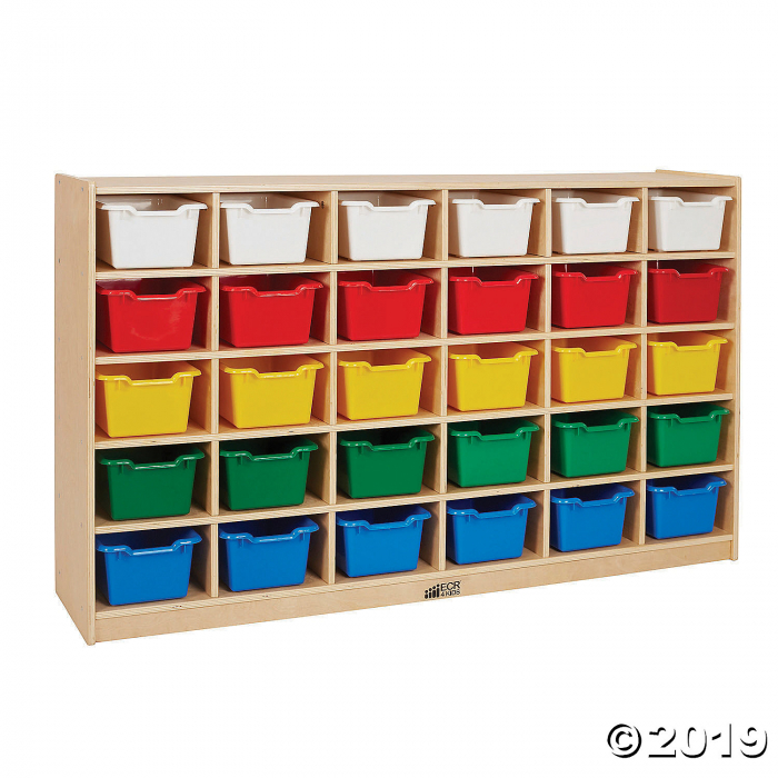 ECR4Kids Birch 30 Cubby Tray Cabinet with 30 Scoop Front Bins, Assorted Colors (1 Unit(s))