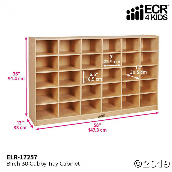 ECR4Kids Birch 30 Cubby Tray Cabinet with 30 Scoop Front Bins, Assorted Colors (1 Unit(s))