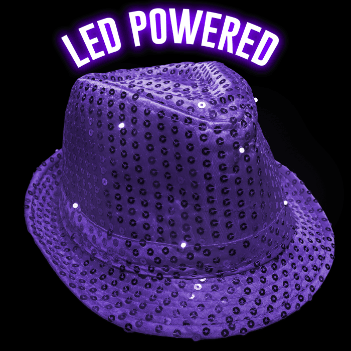 LED Flashing Sequined Fedora - Purple