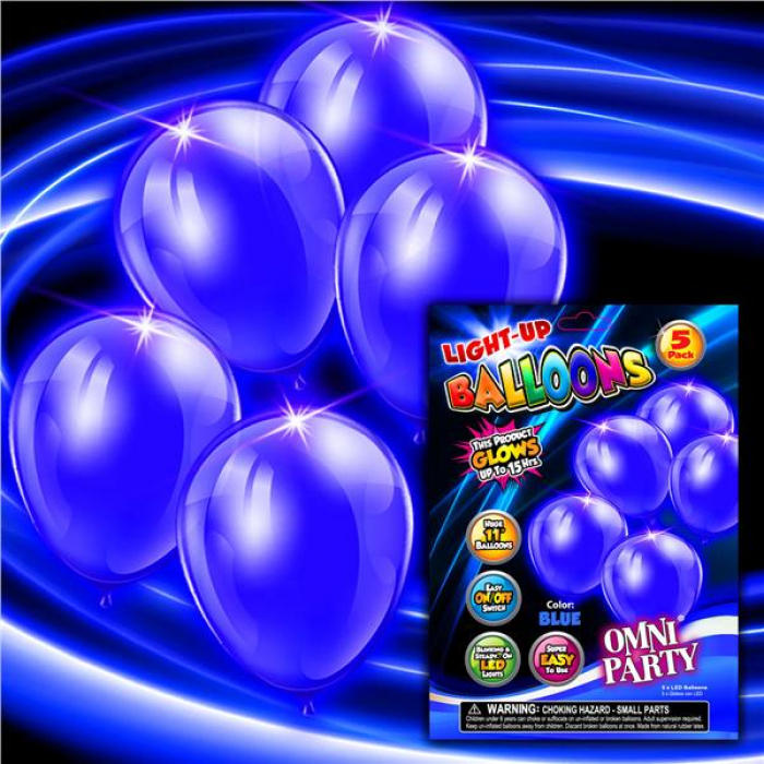 Blue Light Up Balloons (Per 5 pack)