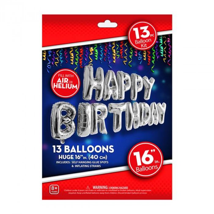 Silver Happy Birthday Balloon Kit (Per kit)