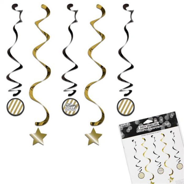 Black & Gold Birthday Age Danglers (Per 5 pack)