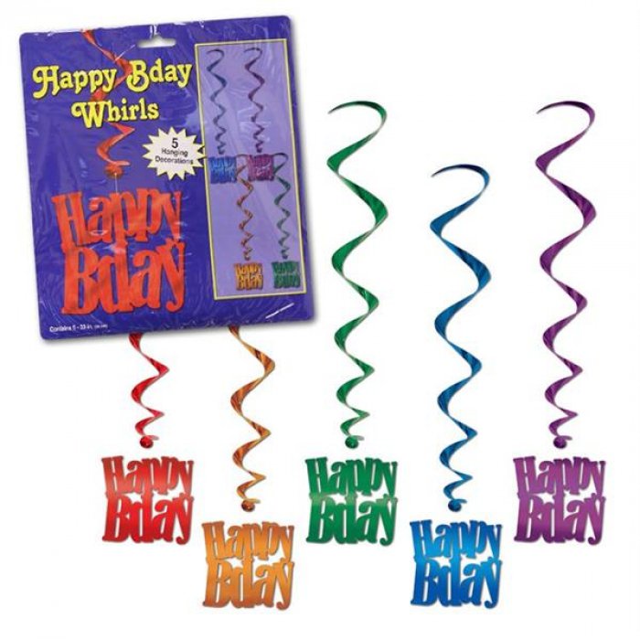 Happy Birthday Whirl Decorations (Per 5 pack)