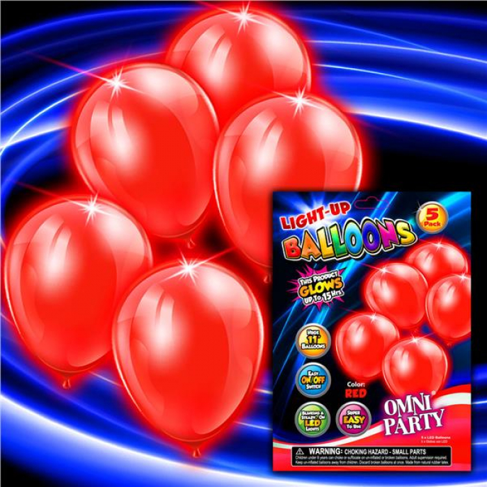 Red Light Up Balloons (Per 5 pack)