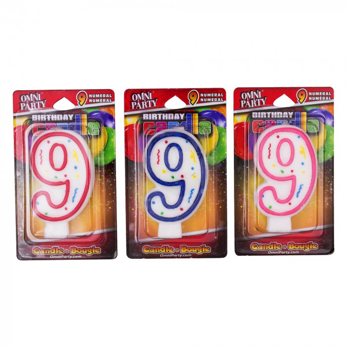 Number 9 Candles (Per 3 pack)