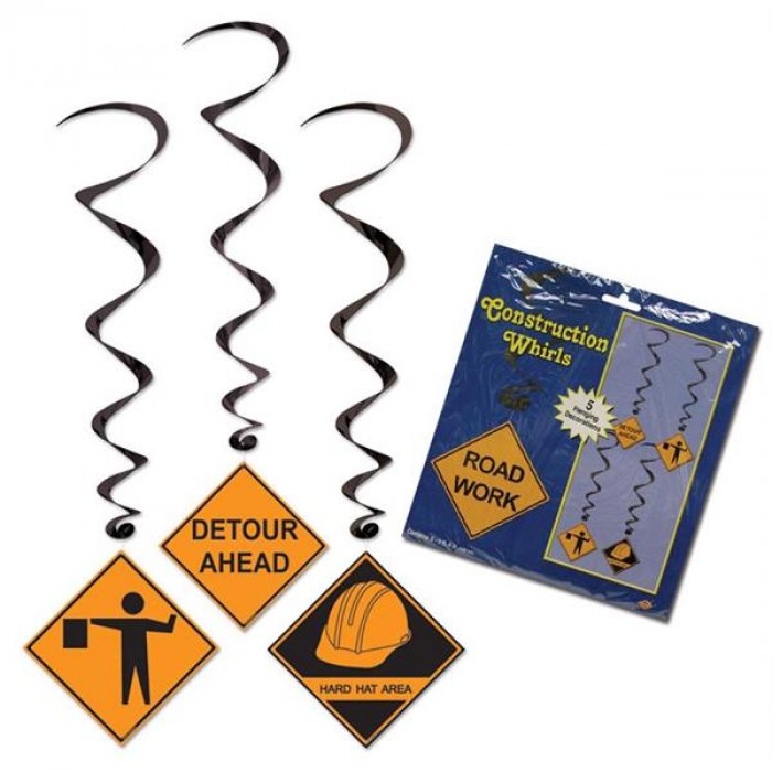 Construction Crew Whirl Decorations (Per 5 pack)