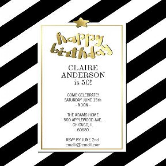 Black and White Stripe Birthday Vertical Invitations - 4 x 6
