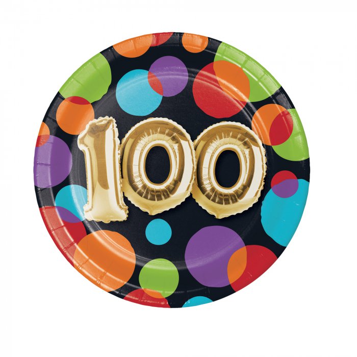 100th Birthday Balloon 7" Plates (Per 8 pack)