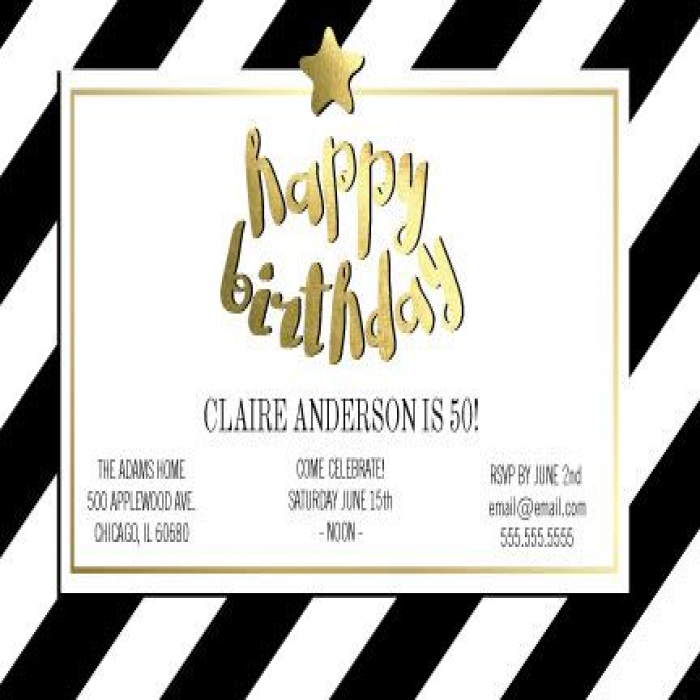Black and White Stripe Birthday Horizontal Invitations - 5 x 7