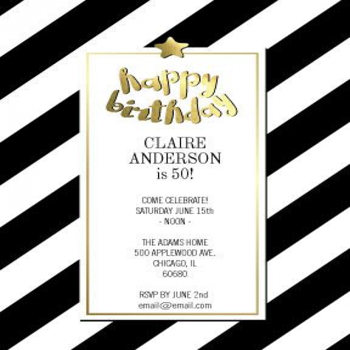Black and White Stripe Birthday Vertical Invitations - 5 x 7