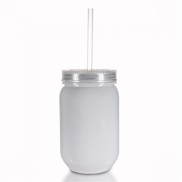 LED 20 oz White Mason Jar with Straw