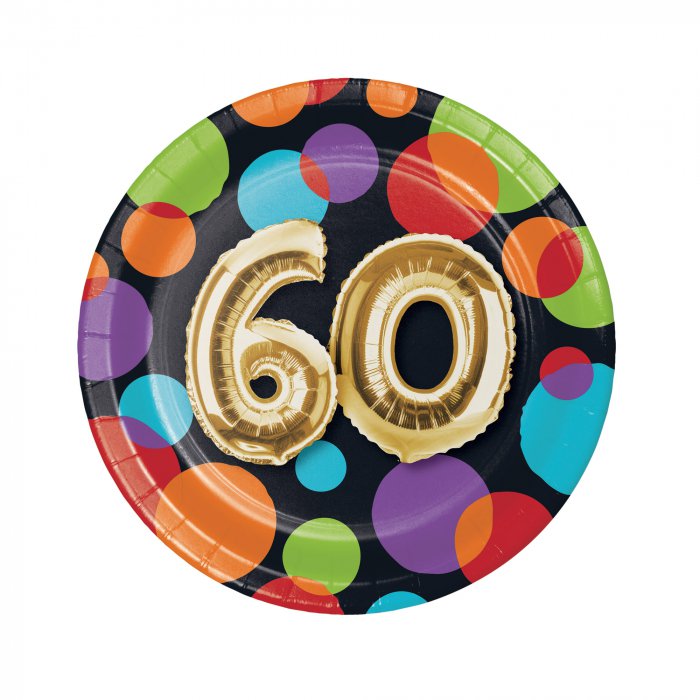 60th Birthday Balloon 7" Plates (Per 8 pack)
