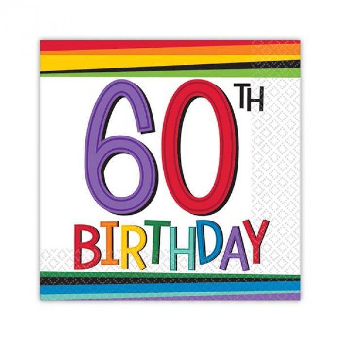 60 Rainbow Birthday Beverage Napkins (Per 18 pack)