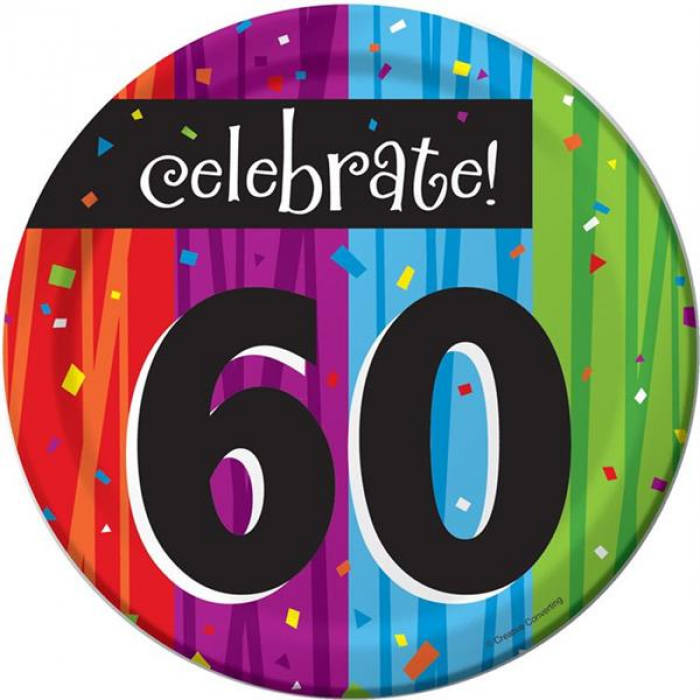 Rainbow Celebration 60th Birthday 7" Plates (Per 8 pack)