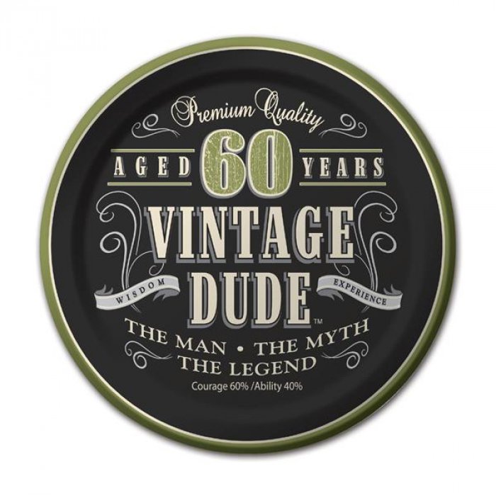 Vintage Dude 60 Years 7" Plates (Per 8 pack)