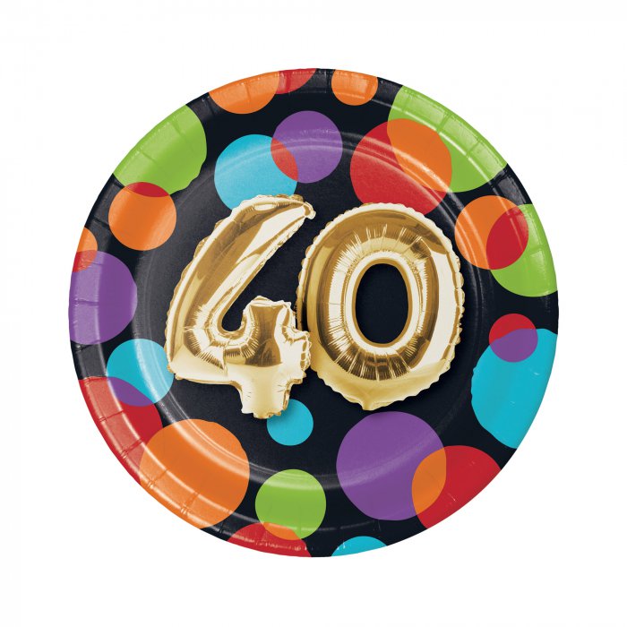 40th Birthday Balloon 7" Plates (Per 8 pack)