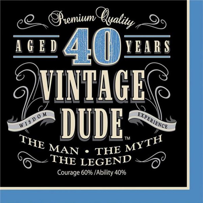 Vintage Dude 40 Years Lunch Napkins (Per Unit of 16)