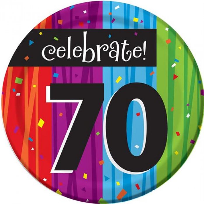 Rainbow Celebration 70th Birthday 7" Plates (Per  8 pack)