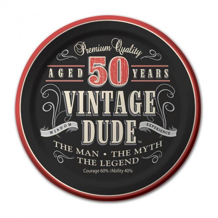 Vintage Dude 50 Years 7" Plates (Per 8 pack)