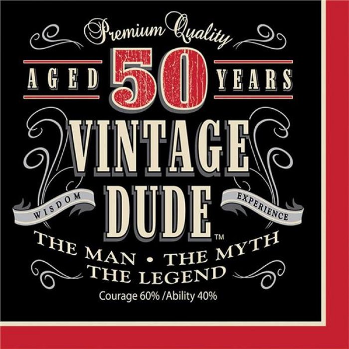 Vintage Dude 50 Years Lunch Napkins (Per  16 pack)