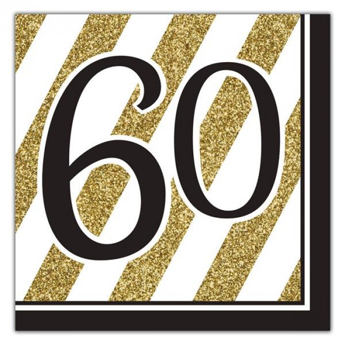 Black & Gold 60th Lunch Napkins (Per 16 pack)