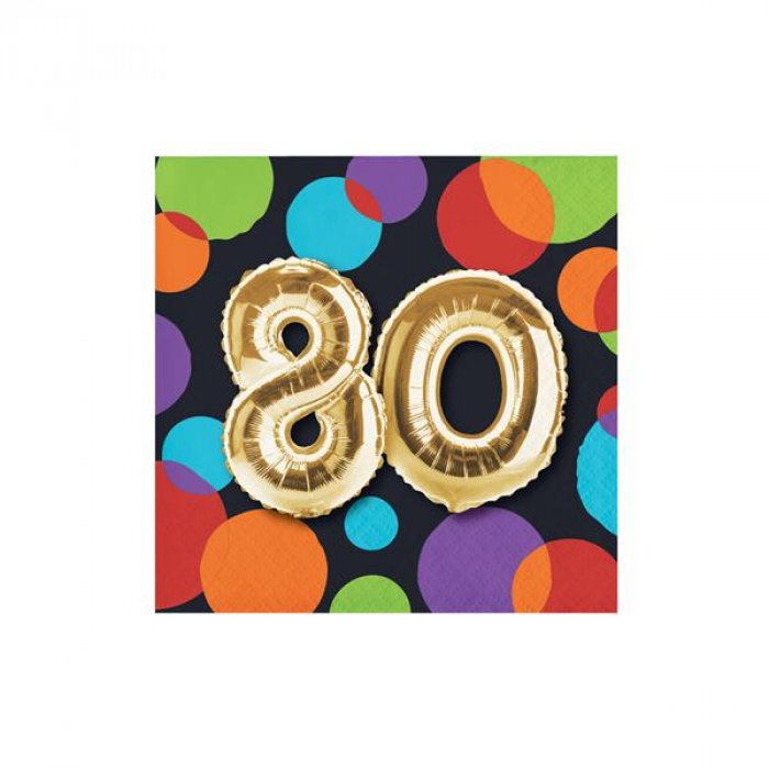 80th Birthday Balloon Beverage Napkins (Per 16 pack)