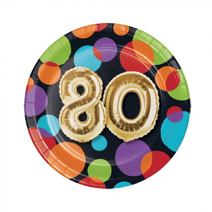 80th Birthday Balloon 7" Plates (Per 8 pack)