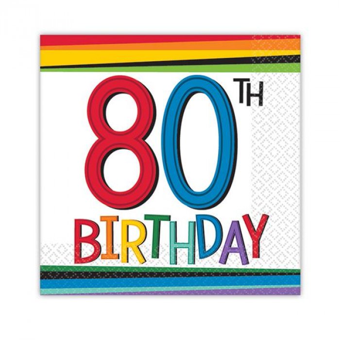 80 Rainbow Birthday Beverage Napkins (Per 16 pack.)