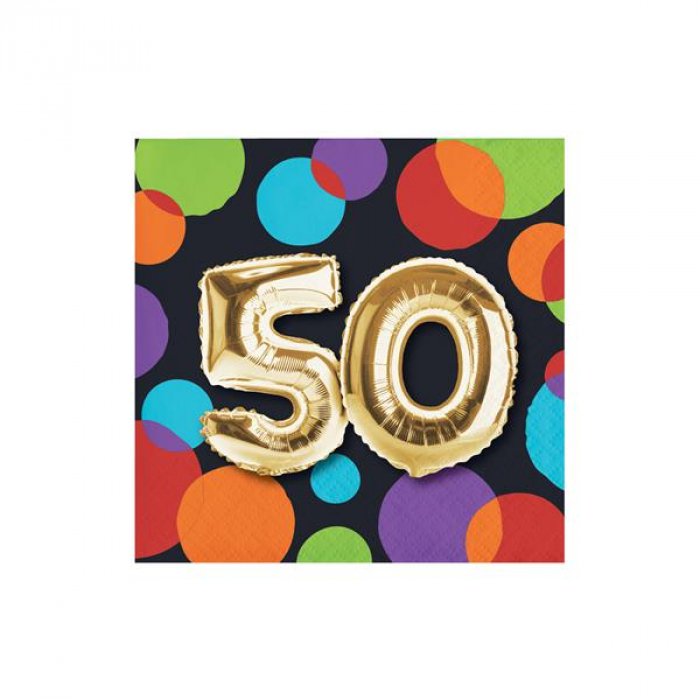 50th Birthday Balloon Beverage Napkins (Per 16 pack)