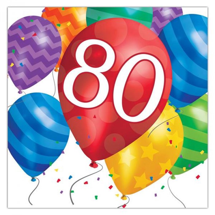 Balloon Blast 80th Birthday Lunch Napkins (Per 16 pack)