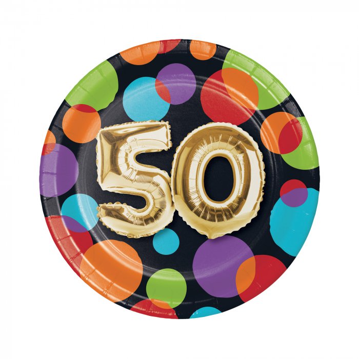 50th Birthday Balloon 7"  Plates (Per 8 pack)