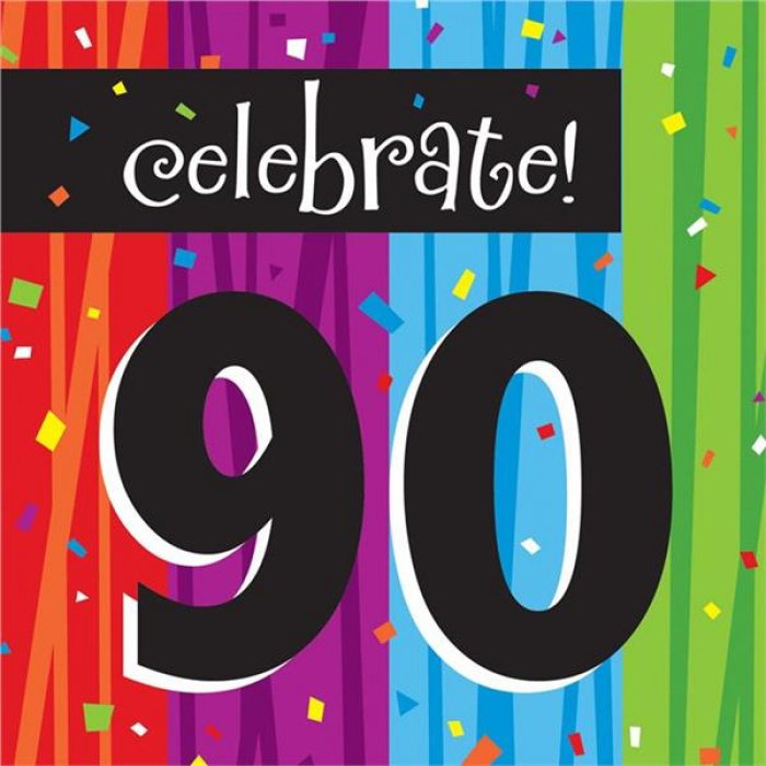 Rainbow Celebration 90th Birthday Lunch Napkins (Per 16 pack)