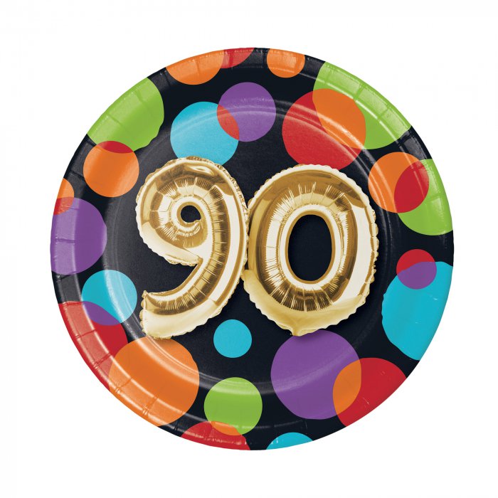 90th Birthday Balloon 7" Plates (Per 8 pack)