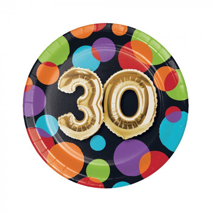 30th Birthday Balloon 7" Plates (Per 8 pack)
