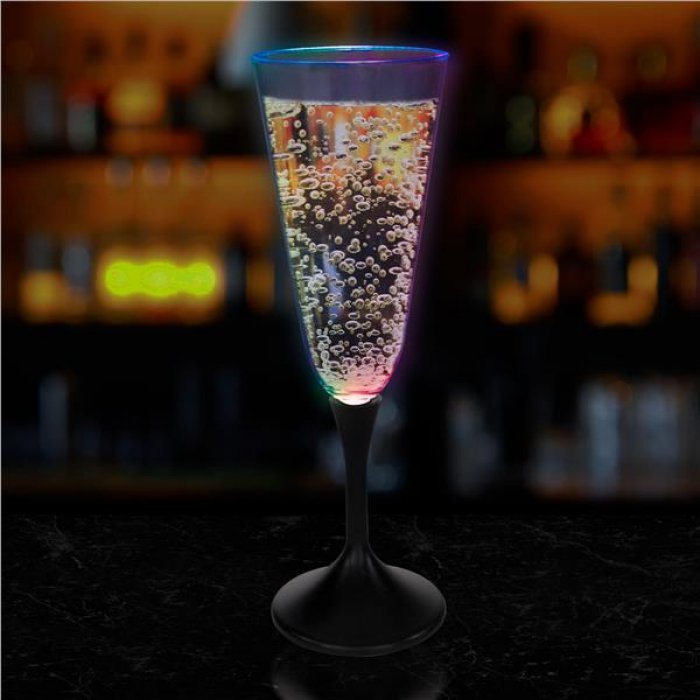 LED 7 oz Champagne Glass Black Stem