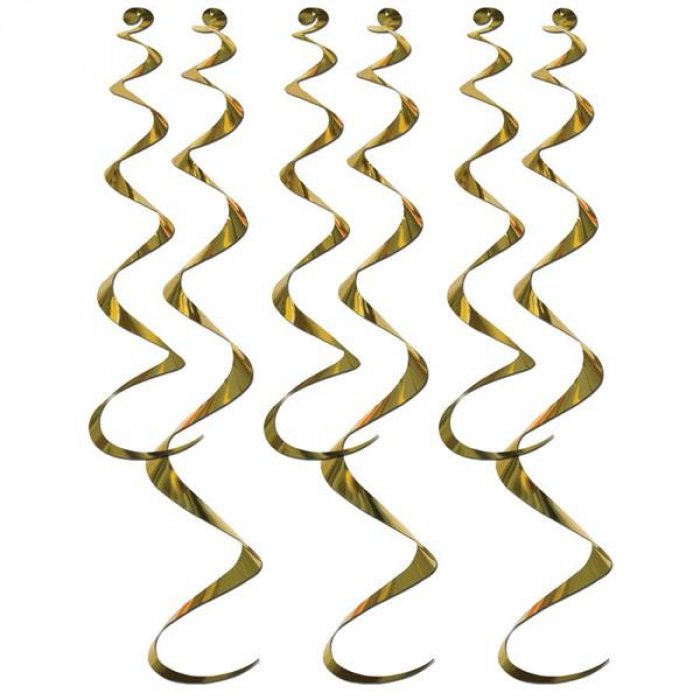 Gold Twirly Whirl Decorations (Per 6 pack)