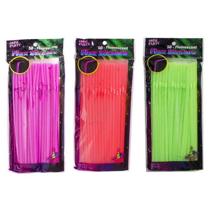 Fluorescent Flex Straws (Per 3 pack)