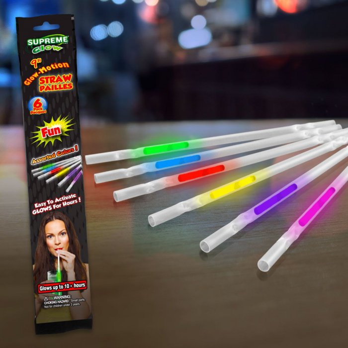 Assorted Colors 9" Glow Straws (Per 6 Pack)