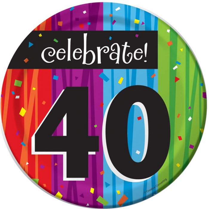 Rainbow Celebration 40th Birthday 7" Plates (Per 8 pack)