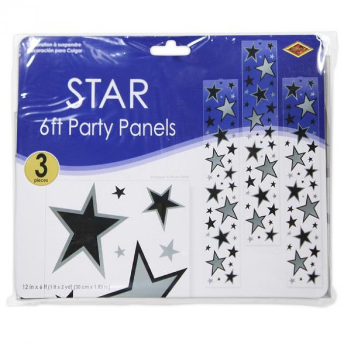 Silver & Black Star Decoration Panels (Per 3 pack)