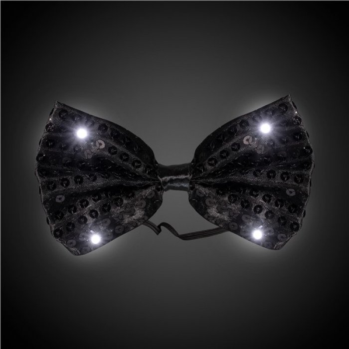 LED Black Sequin Bow Tie