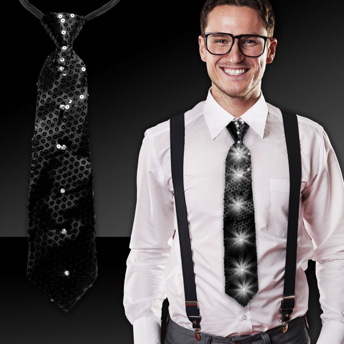 LED Black Sequin Necktie