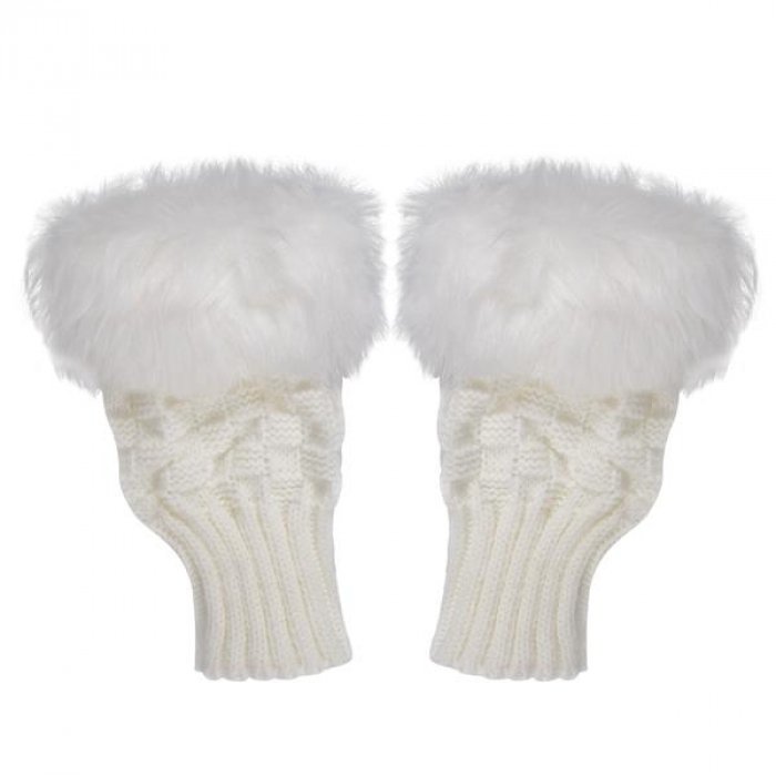 LED White Fuzzy Half Gloves (Per pair)